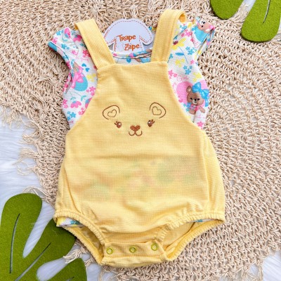 Conj. Blusa Baby Girl e Jardineira Ursinha - Amarelo